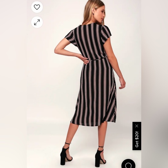 Lulus black striped midi wrap dress - Picture 3 of 8
